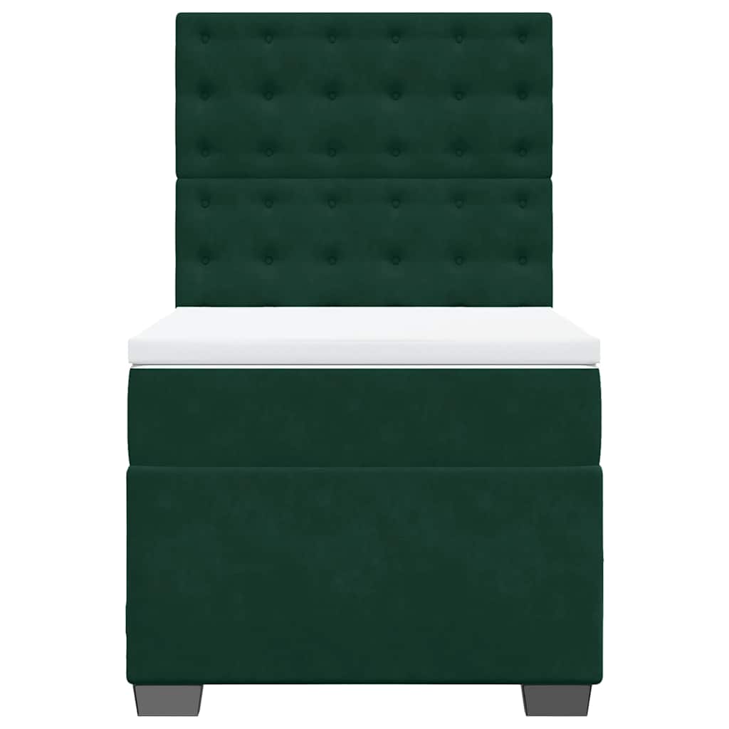 vidaXL Κρεβάτι Boxspring με Στρώμα Σκούρο Πράσινο 100x200εκ. Βελούδινο