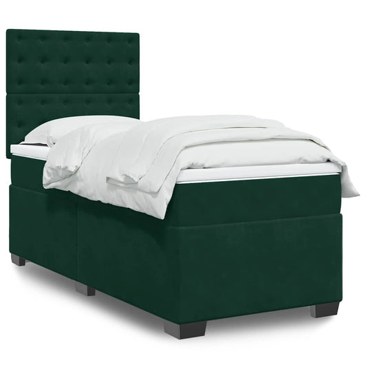 vidaXL Κρεβάτι Boxspring με Στρώμα Σκούρο Πράσινο 100x200εκ. Βελούδινο