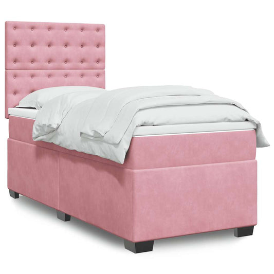 vidaXL Κρεβάτι Boxspring με Στρώμα Ροζ 100x200 εκ. Βελούδινο