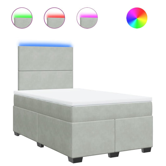 vidaXL Κρεβάτι Boxspring με Στρώμα Ανοιχτό Γκρι 120x190 εκ. Βελούδινο