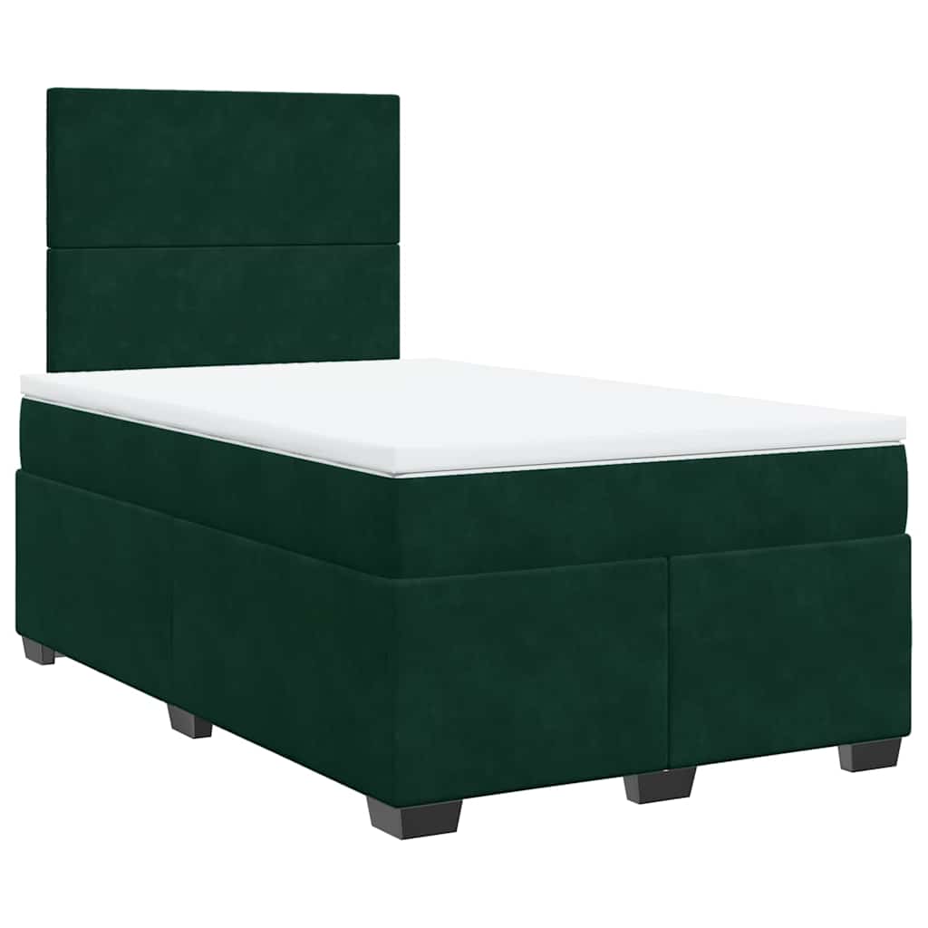 vidaXL Κρεβάτι Boxspring με Στρώμα Σκούρο Πράσινο 120x190εκ. Βελούδινο