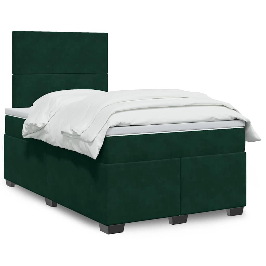 vidaXL Κρεβάτι Boxspring με Στρώμα Σκούρο Πράσινο 120x190εκ. Βελούδινο