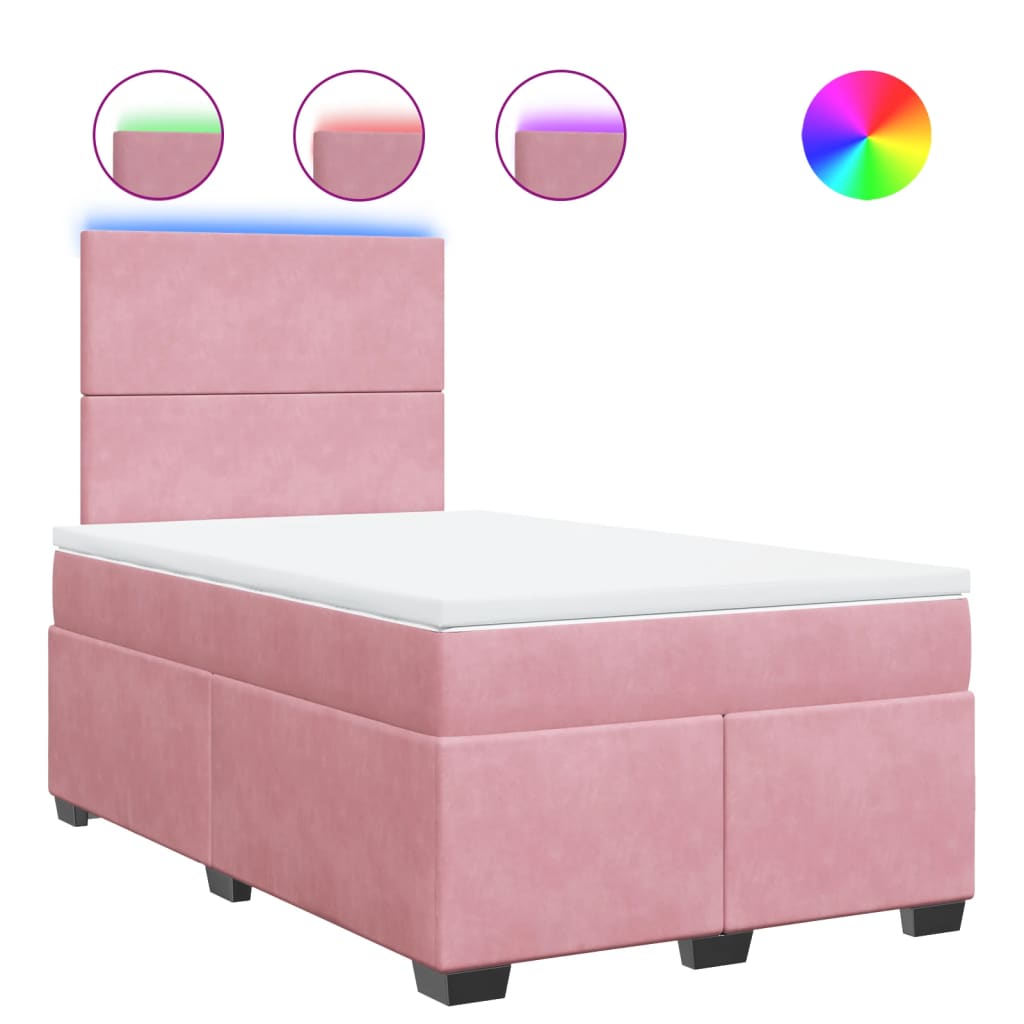 vidaXL Κρεβάτι Boxspring με Στρώμα Ροζ 120x190 εκ. Βελούδινο