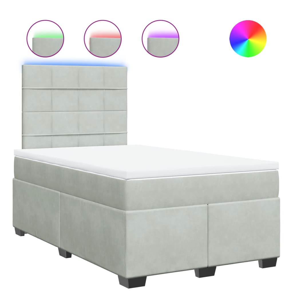 vidaXL Κρεβάτι Boxspring με Στρώμα Ανοιχτό Γκρι 120x190 εκ. Βελούδινο