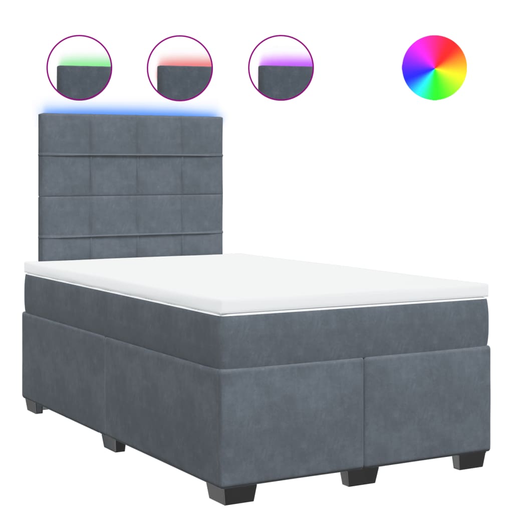 vidaXL Κρεβάτι Boxspring με Στρώμα Σκούρο Γκρι 120x190 εκ. Βελούδινο