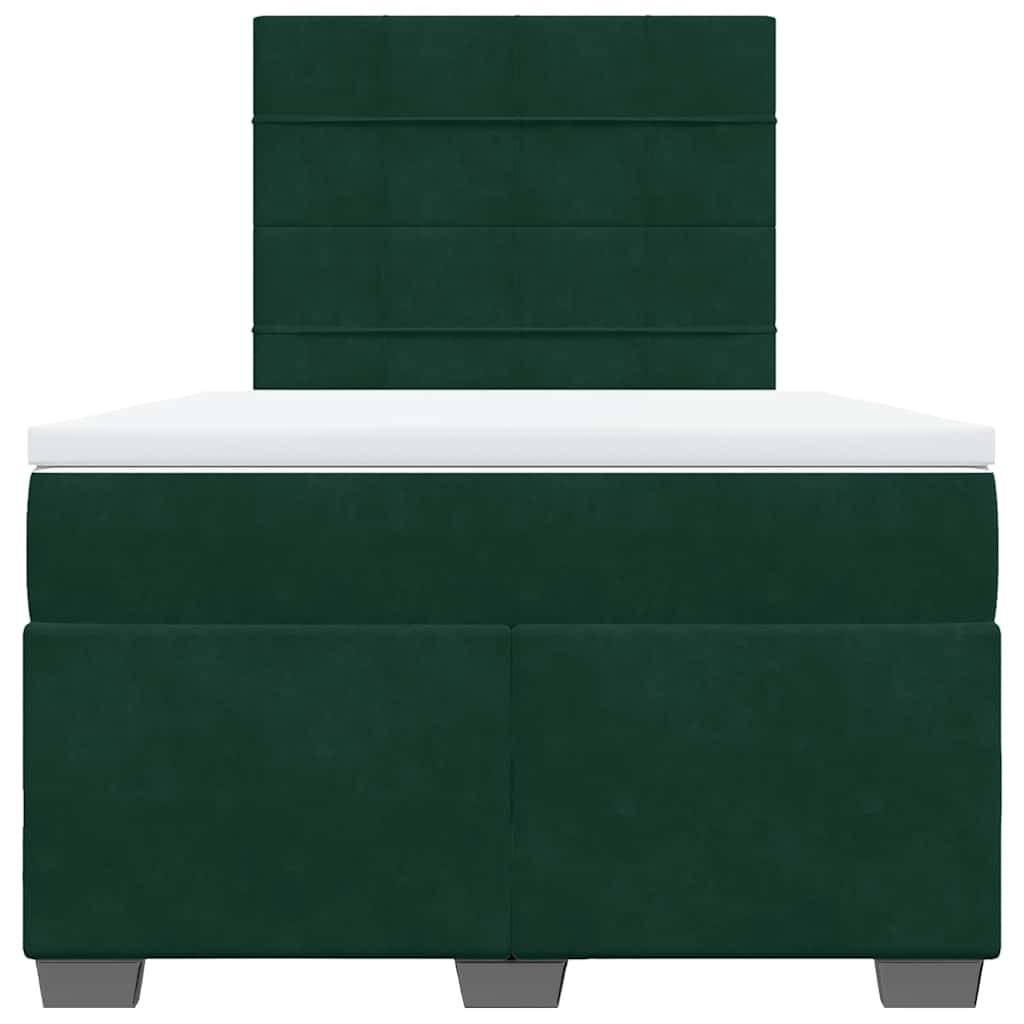 vidaXL Κρεβάτι Boxspring με Στρώμα Σκούρο Πράσινο 120x190εκ. Βελούδινο