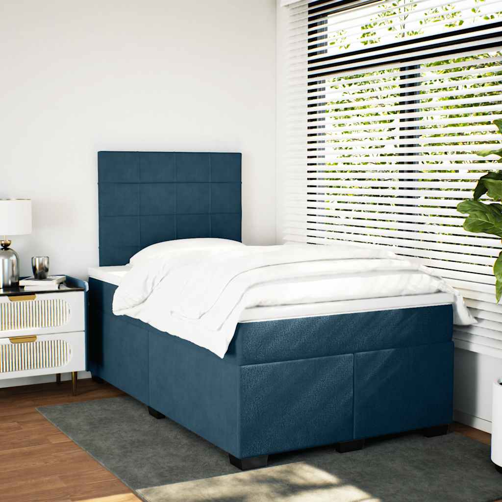 vidaXL Κρεβάτι Boxspring με Στρώμα Μπλε 120x190 εκ. Βελούδινο
