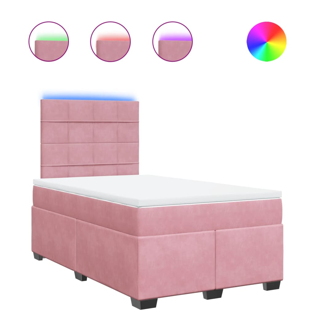 vidaXL Κρεβάτι Boxspring με Στρώμα Ροζ 120x190 εκ. Βελούδινο