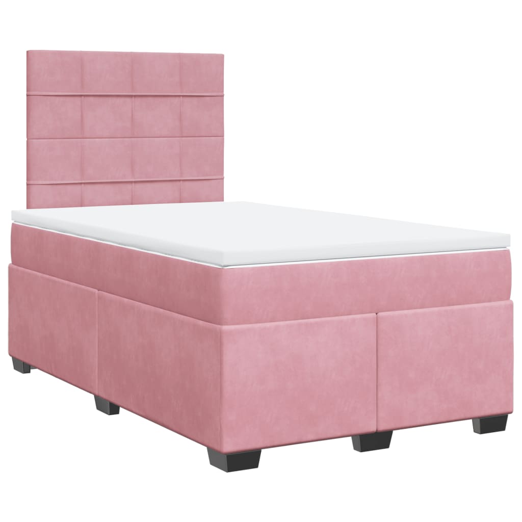 vidaXL Κρεβάτι Boxspring με Στρώμα Ροζ 120x190 εκ. Βελούδινο