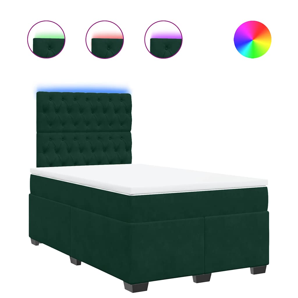 vidaXL Κρεβάτι Boxspring με Στρώμα Σκούρο Πράσινο 120x190εκ. Βελούδινο