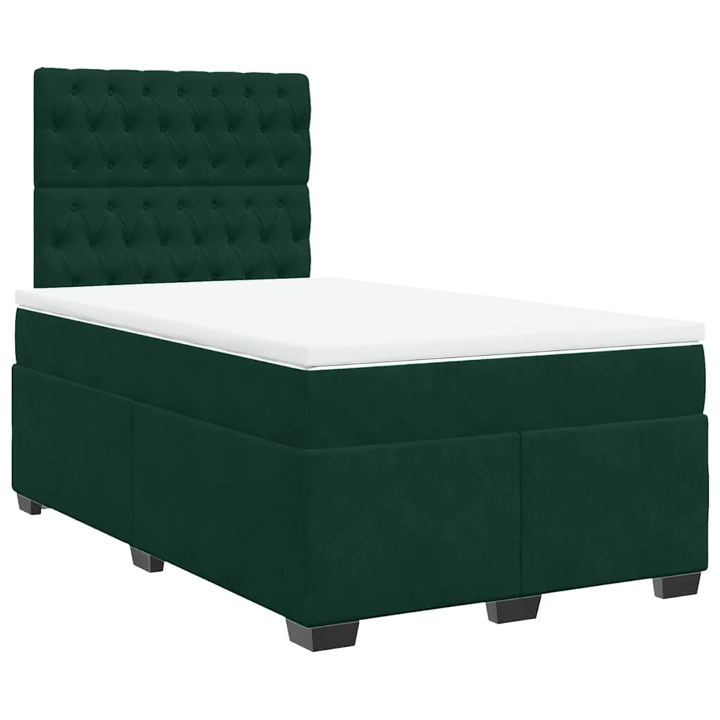vidaXL Κρεβάτι Boxspring με Στρώμα Σκούρο Πράσινο 120x190εκ. Βελούδινο