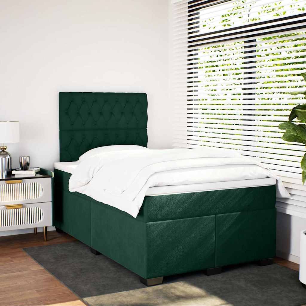 vidaXL Κρεβάτι Boxspring με Στρώμα Σκούρο Πράσινο 120x190εκ. Βελούδινο