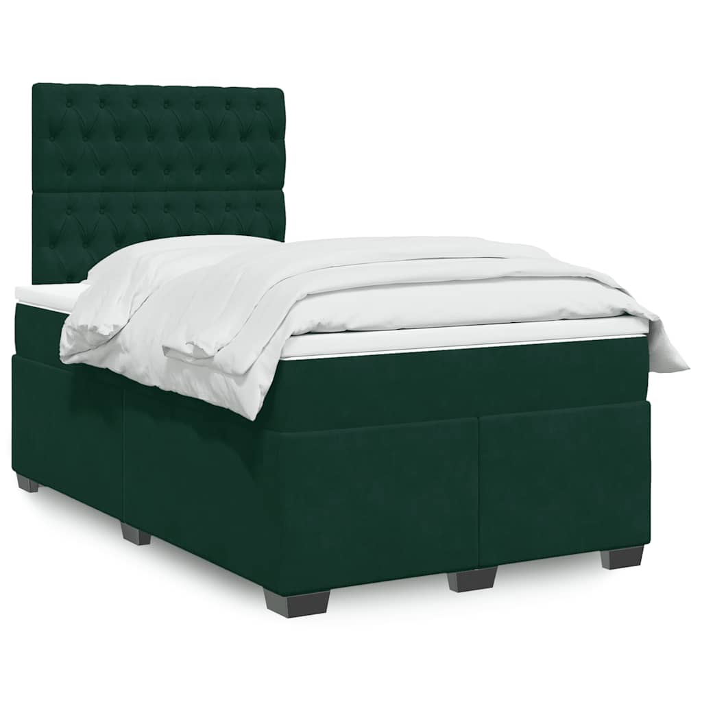 vidaXL Κρεβάτι Boxspring με Στρώμα Σκούρο Πράσινο 120x190εκ. Βελούδινο