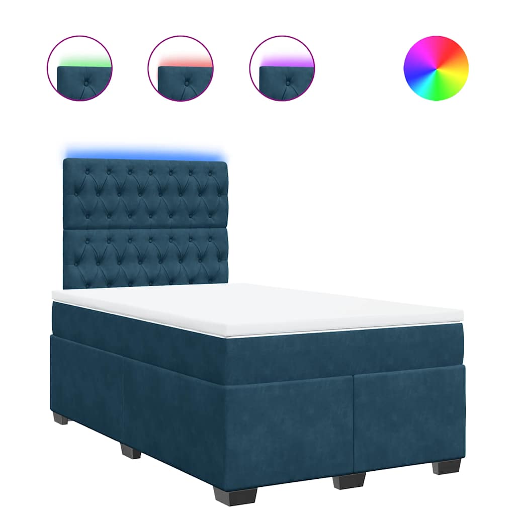 vidaXL Κρεβάτι Boxspring με Στρώμα Μπλε 120x190 εκ. Βελούδινο