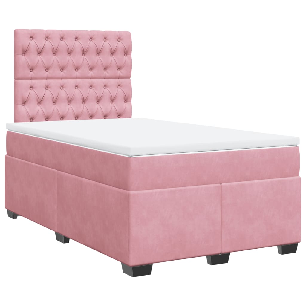 vidaXL Κρεβάτι Boxspring με Στρώμα Ροζ 120x190 εκ. Βελούδινο