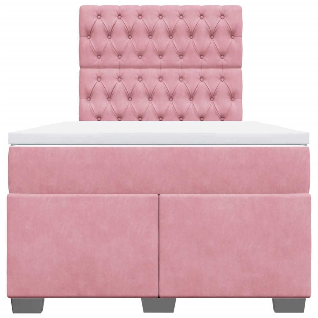 vidaXL Κρεβάτι Boxspring με Στρώμα Ροζ 120x190 εκ. Βελούδινο