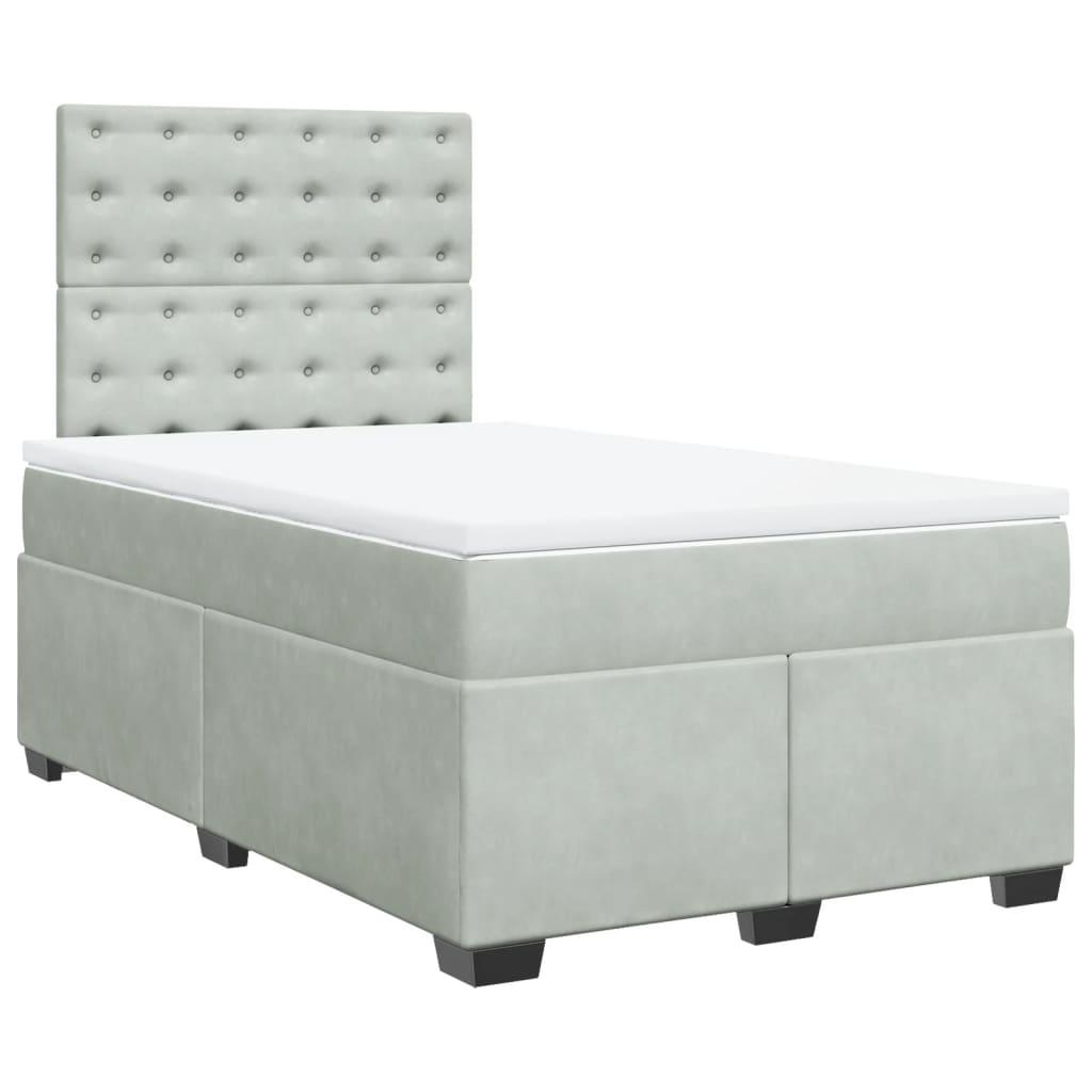 vidaXL Κρεβάτι Boxspring με Στρώμα Ανοιχτό Γκρι 120x190 εκ. Βελούδινο
