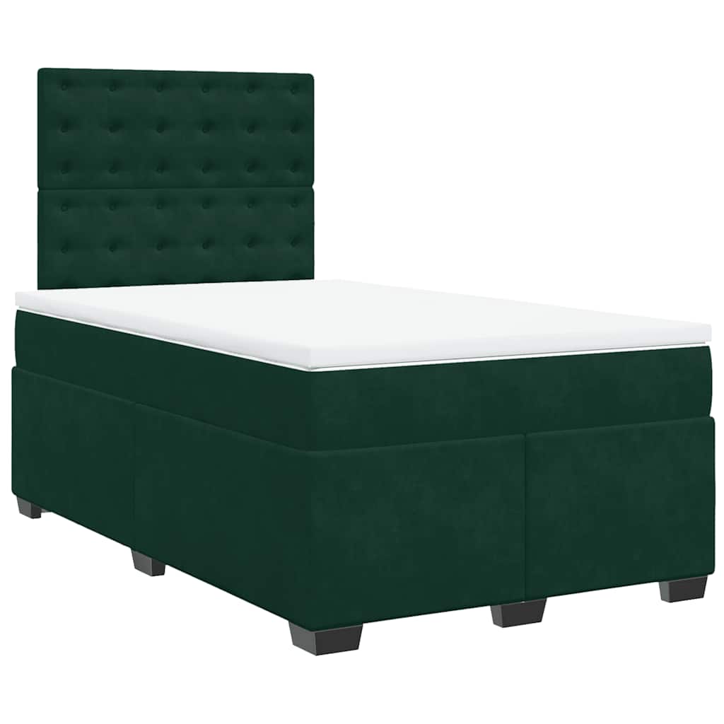 vidaXL Κρεβάτι Boxspring με Στρώμα Σκούρο Πράσινο 120x190εκ. Βελούδινο
