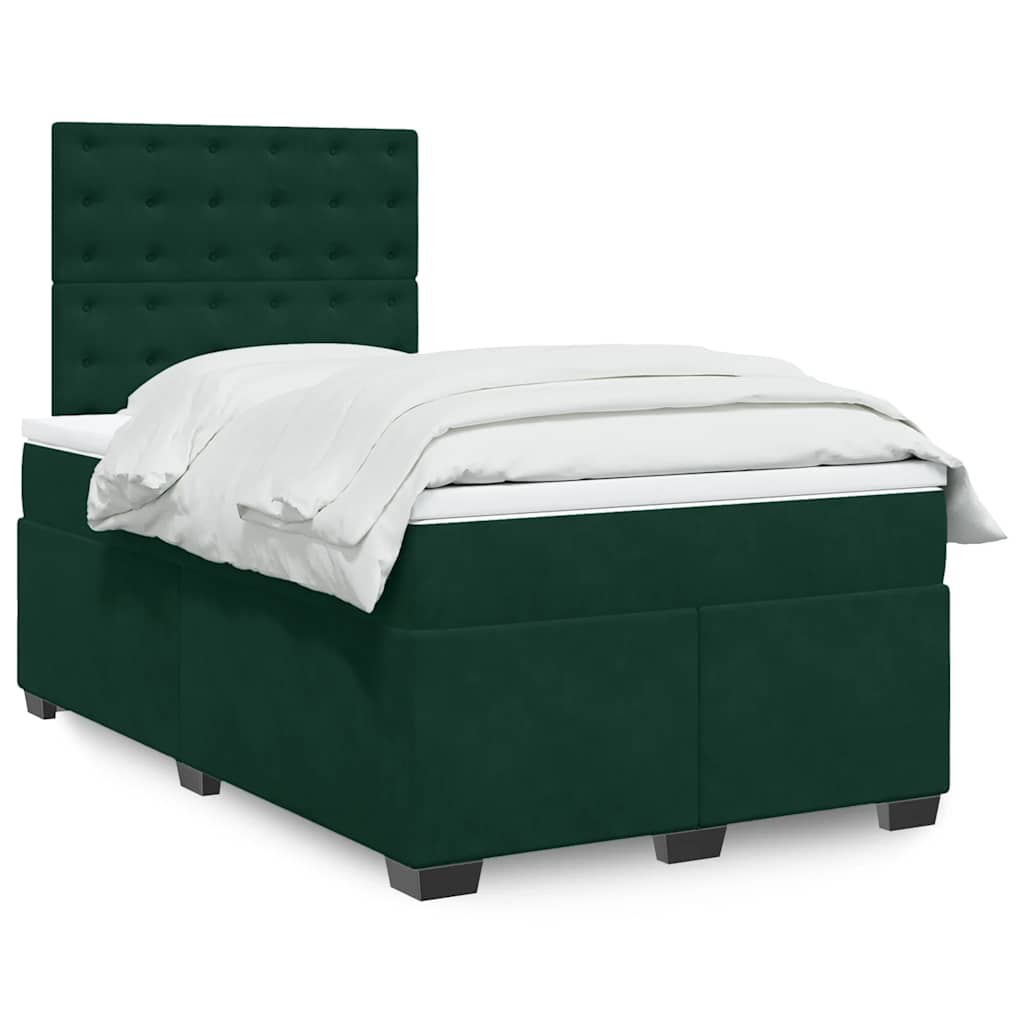 vidaXL Κρεβάτι Boxspring με Στρώμα Σκούρο Πράσινο 120x190εκ. Βελούδινο