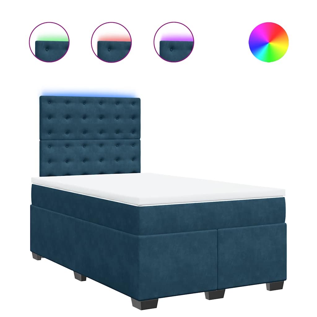 vidaXL Κρεβάτι Boxspring με Στρώμα Μπλε 120x190 εκ. Βελούδινο