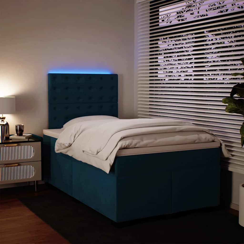 vidaXL Κρεβάτι Boxspring με Στρώμα Μπλε 120x190 εκ. Βελούδινο