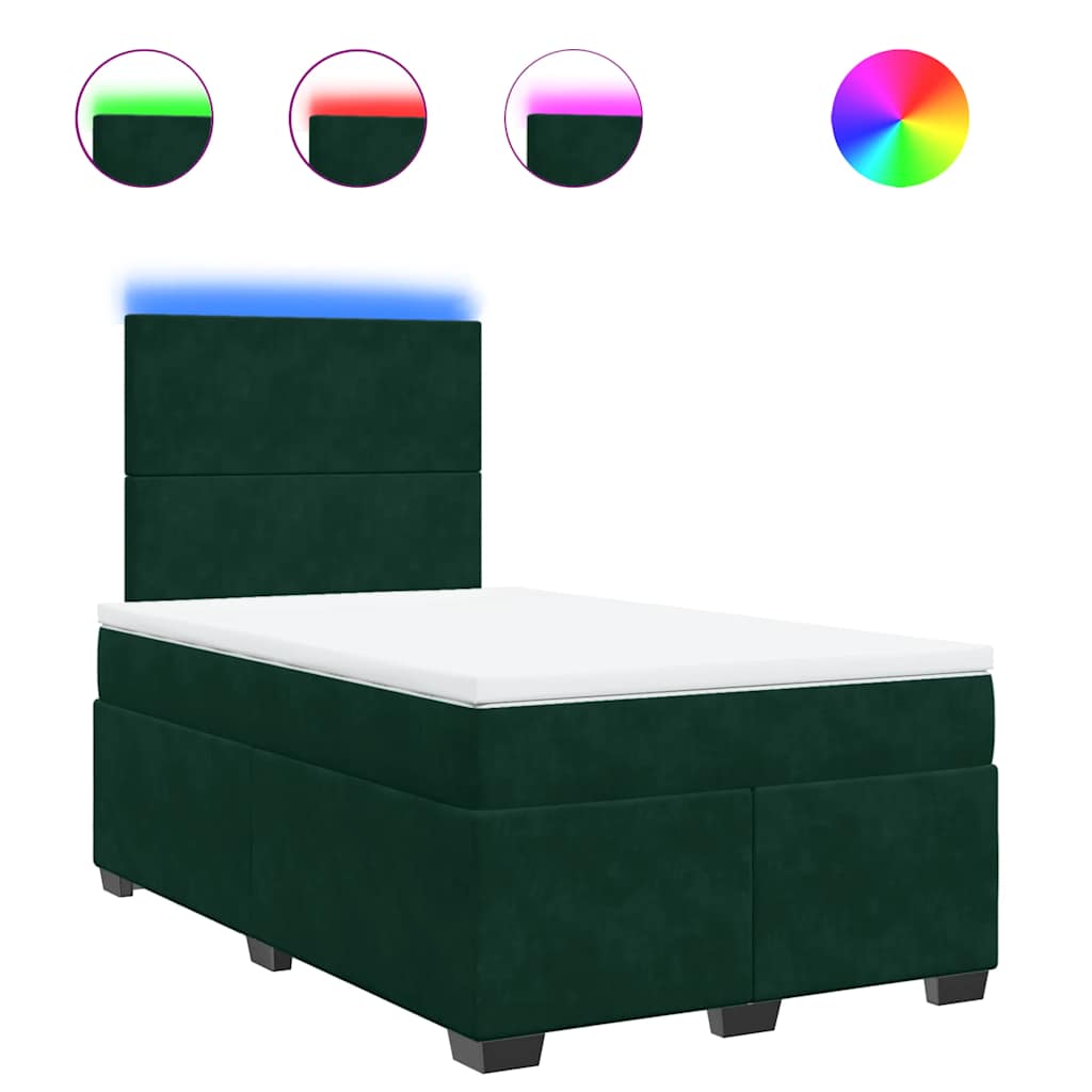 vidaXL Κρεβάτι Boxspring με Στρώμα Σκούρο Πράσινο 120x200εκ. Βελούδινο