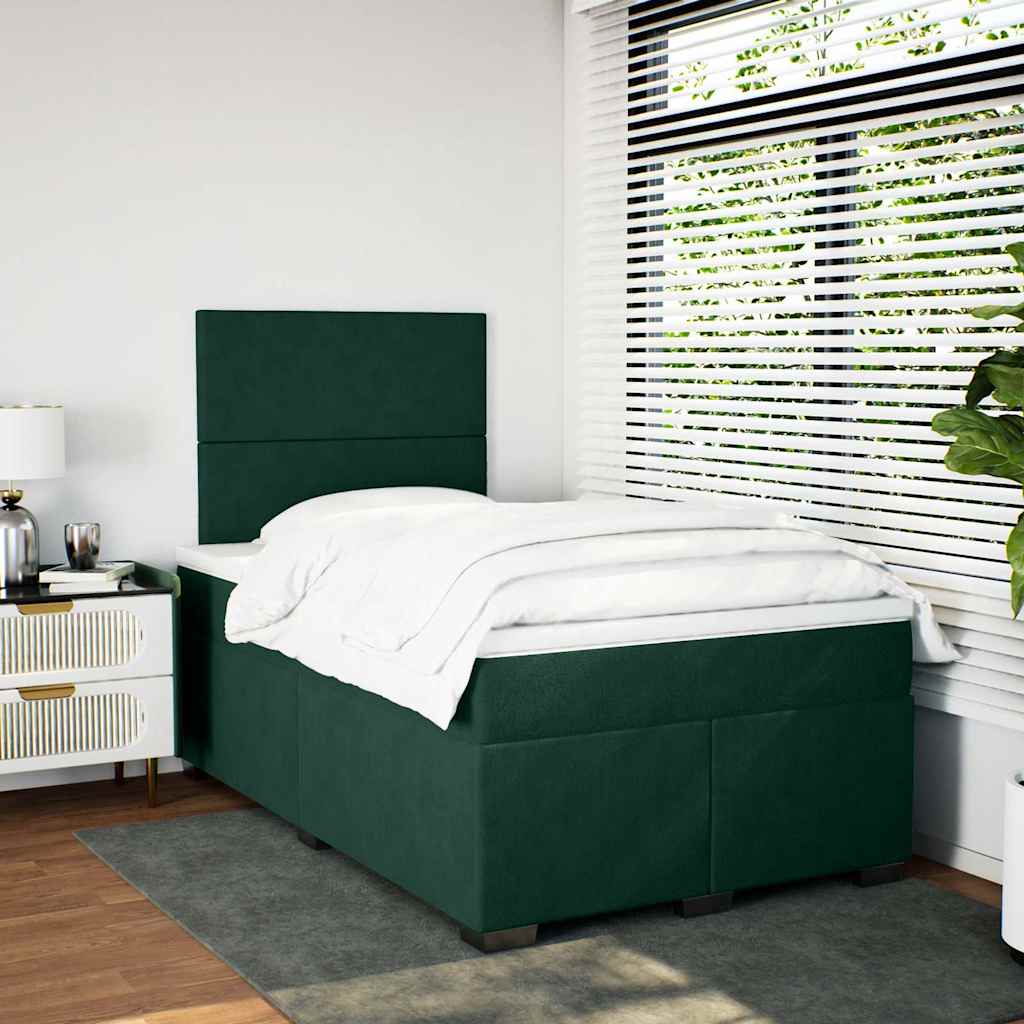 vidaXL Κρεβάτι Boxspring με Στρώμα Σκούρο Πράσινο 120x200εκ. Βελούδινο