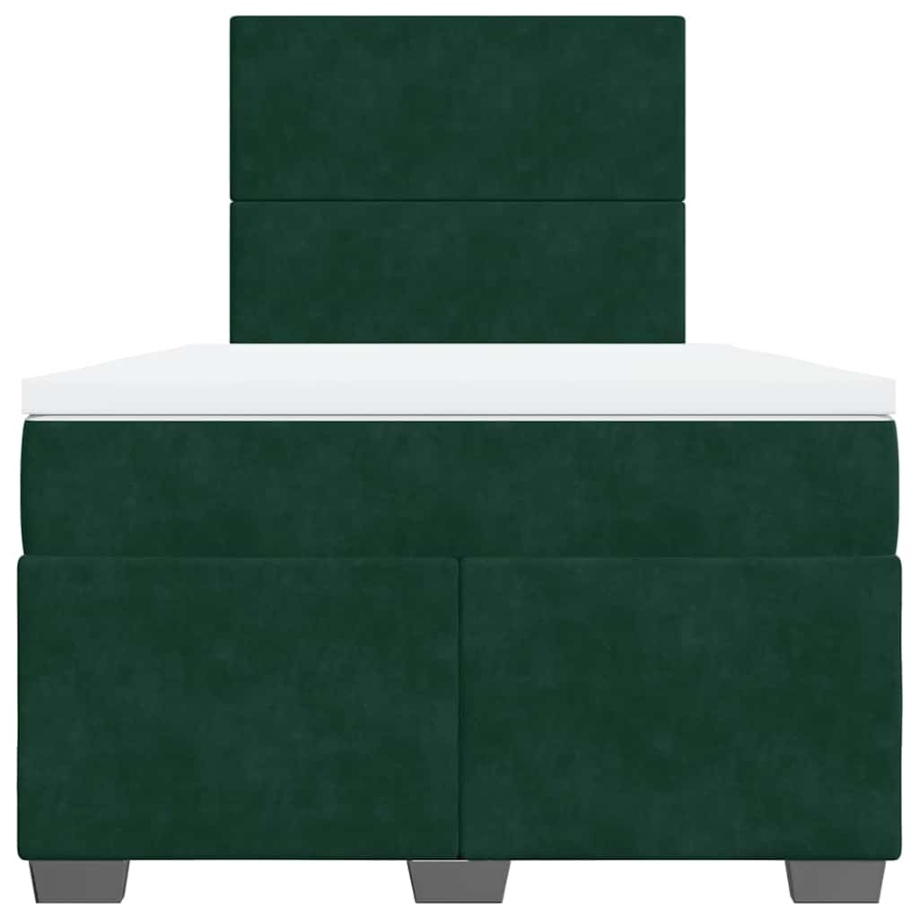vidaXL Κρεβάτι Boxspring με Στρώμα Σκούρο Πράσινο 120x200εκ. Βελούδινο