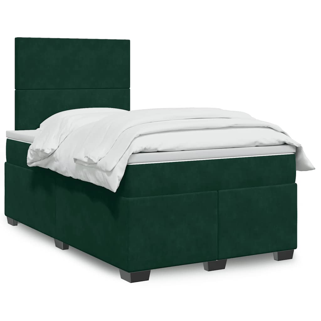 vidaXL Κρεβάτι Boxspring με Στρώμα Σκούρο Πράσινο 120x200εκ. Βελούδινο