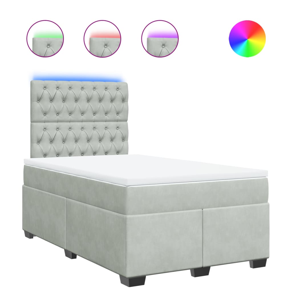 vidaXL Κρεβάτι Boxspring με Στρώμα Ανοιχτό Γκρι 120x200 εκ. Βελούδινο
