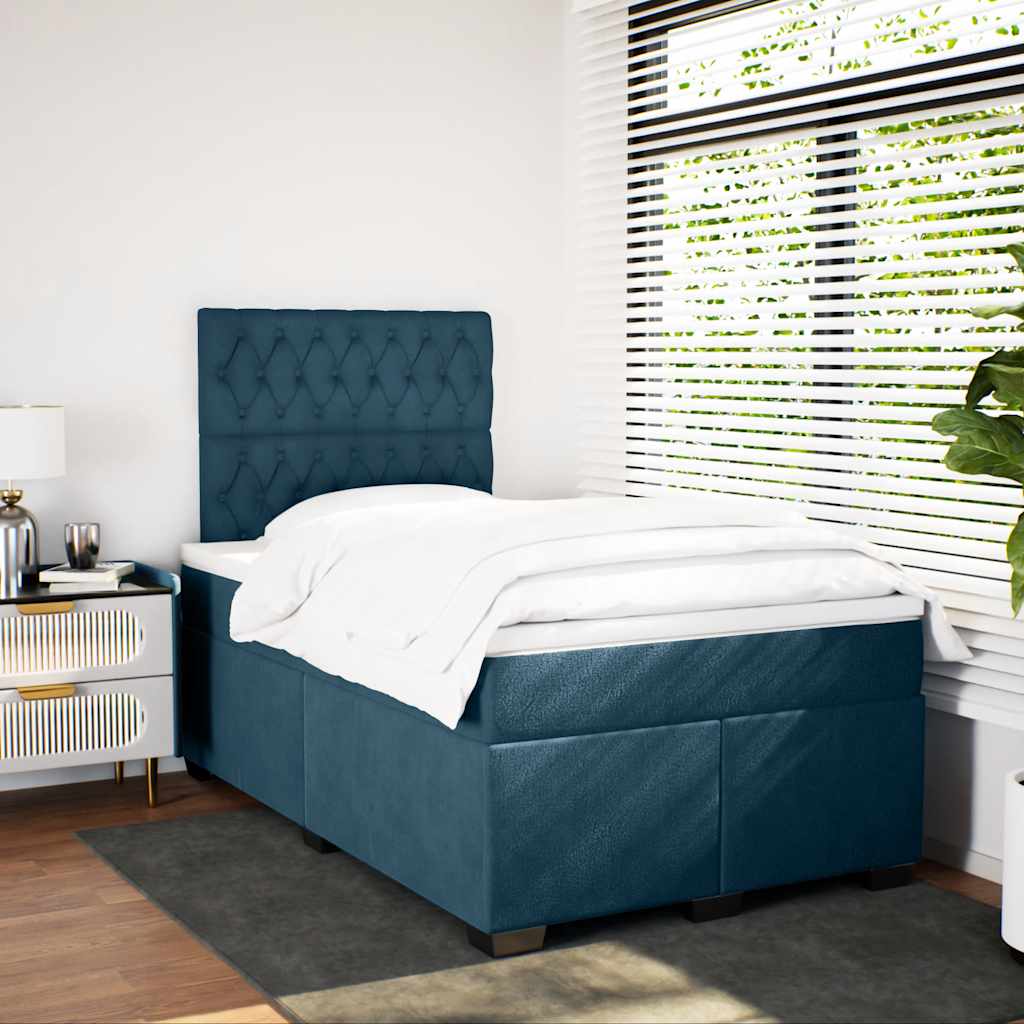 vidaXL Κρεβάτι Boxspring με Στρώμα Μπλε 120x200 εκ. Βελούδινο