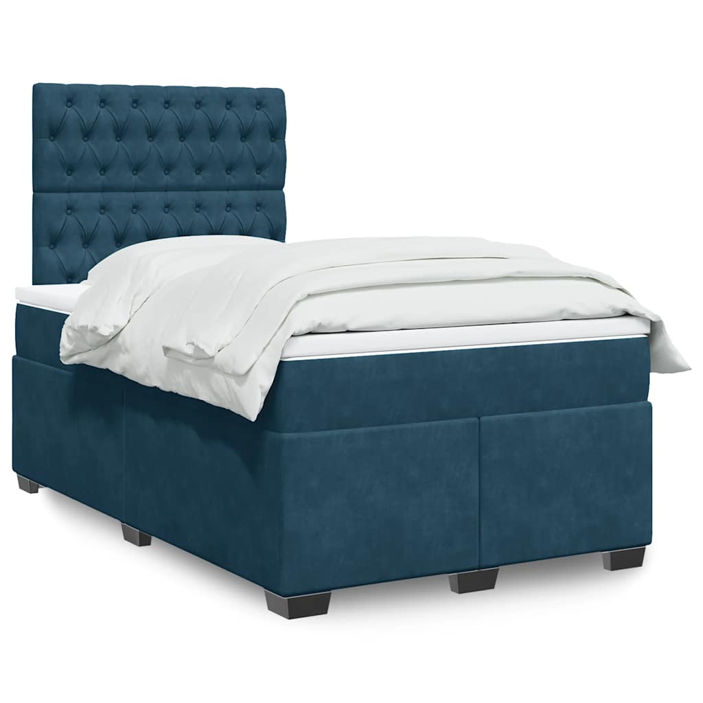 vidaXL Κρεβάτι Boxspring με Στρώμα Μπλε 120x200 εκ. Βελούδινο