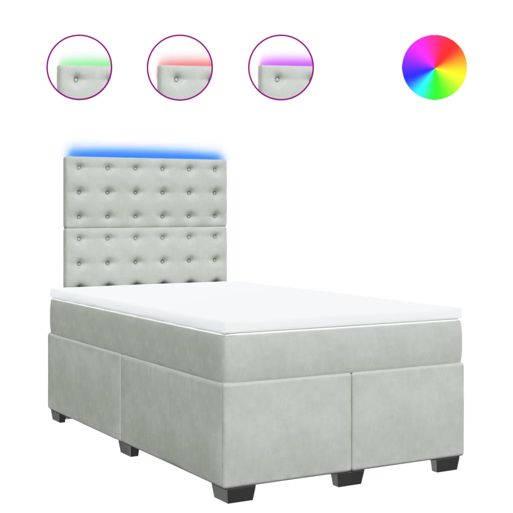 vidaXL Κρεβάτι Boxspring με Στρώμα Ανοιχτό Γκρι 120x200 εκ. Βελούδινο