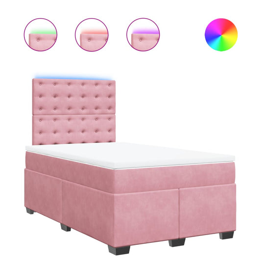 vidaXL Κρεβάτι Boxspring με Στρώμα Ροζ 120x200 εκ. Βελούδινο