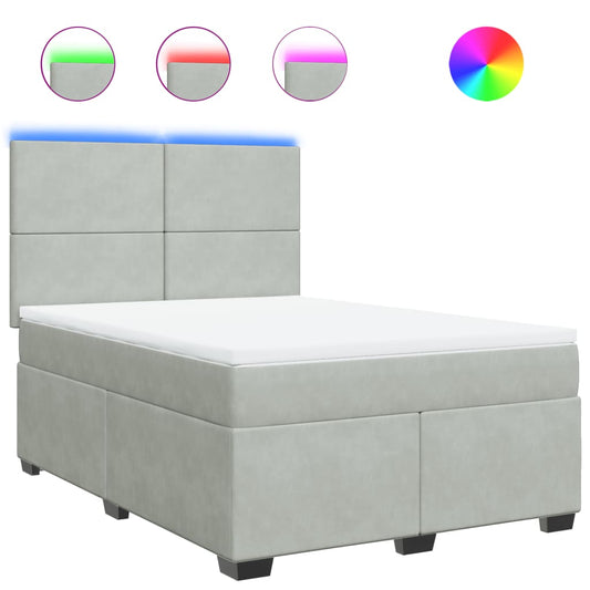 vidaXL Κρεβάτι Boxspring με Στρώμα Ανοιχτό Γκρι 140x190 εκ. Βελούδινο