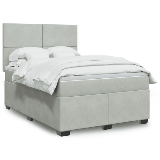 vidaXL Κρεβάτι Boxspring με Στρώμα Ανοιχτό Γκρι 140x190 εκ. Βελούδινο