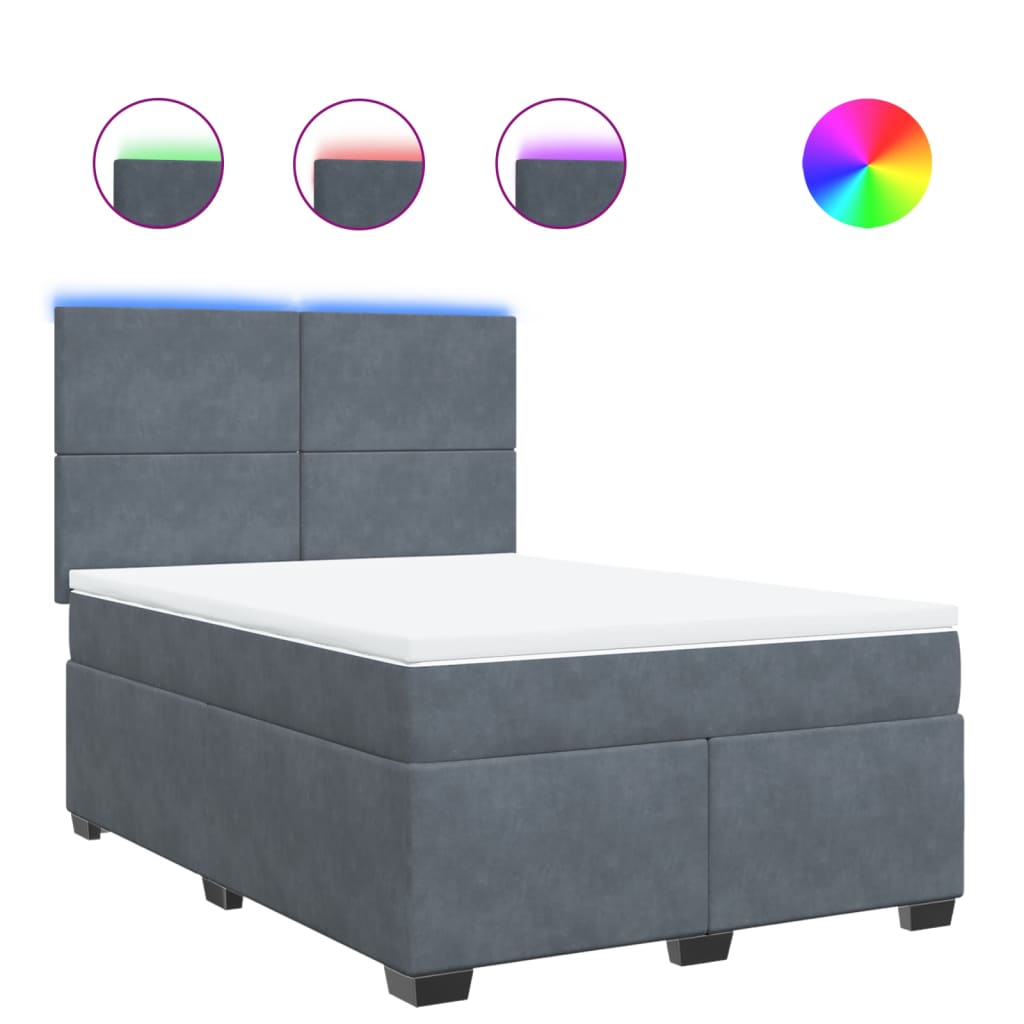 vidaXL Κρεβάτι Boxspring με Στρώμα Σκούρο Γκρι 140x190 εκ. Βελούδινο