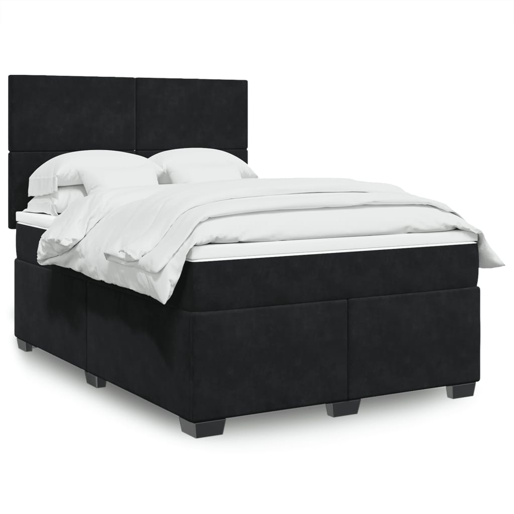 vidaXL Κρεβάτι Boxspring με Στρώμα Μαύρο 140x190 εκ. Βελούδινο