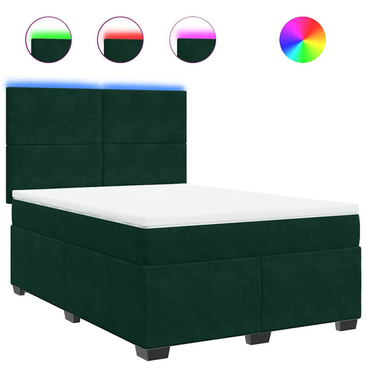 vidaXL Κρεβάτι Boxspring με Στρώμα Σκούρο Πράσινο 140x190εκ. Βελούδινο