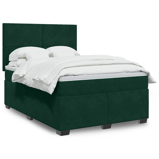 vidaXL Κρεβάτι Boxspring με Στρώμα Σκούρο Πράσινο 140x190εκ. Βελούδινο