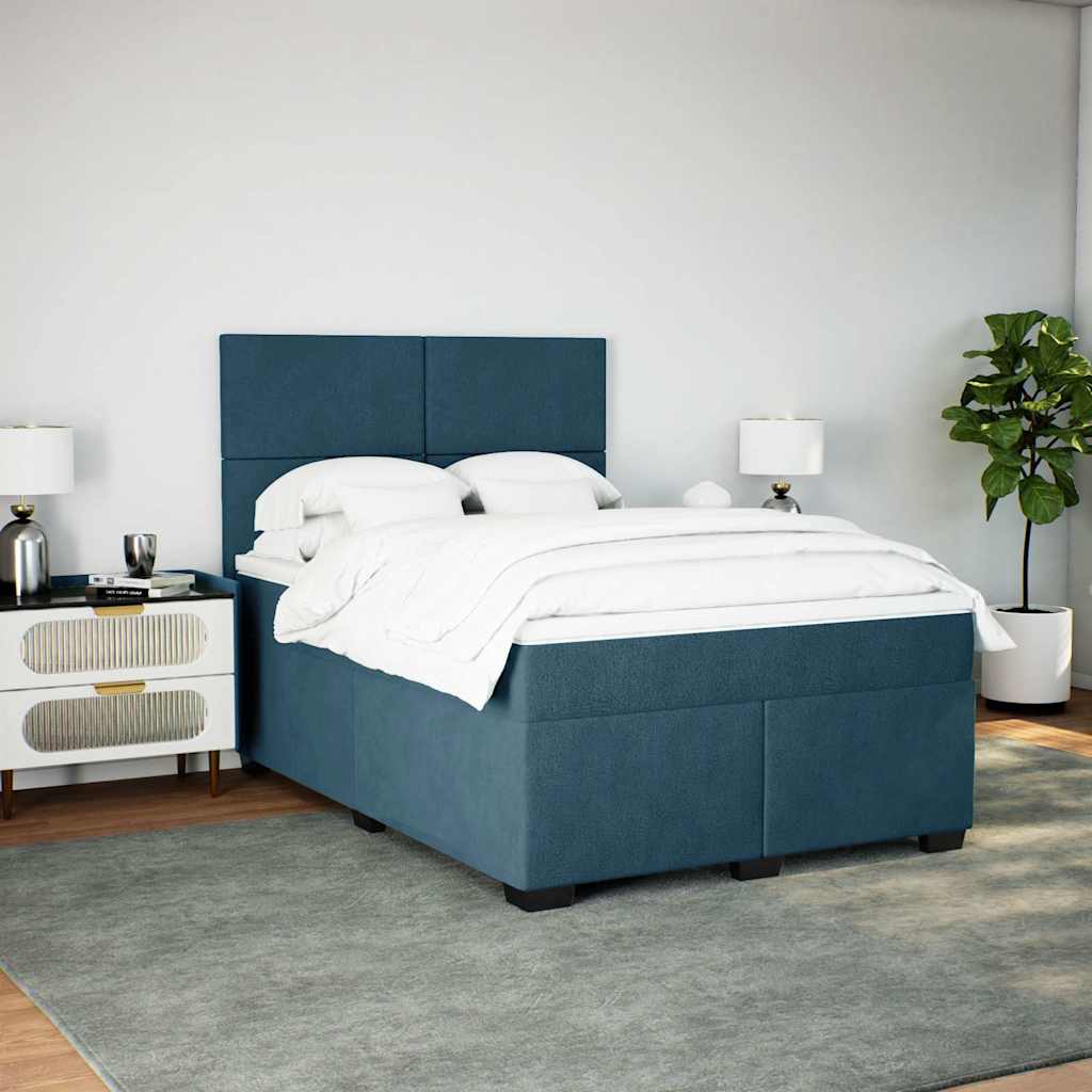vidaXL Κρεβάτι Boxspring με Στρώμα Μπλε 140x190 εκ. Βελούδινο