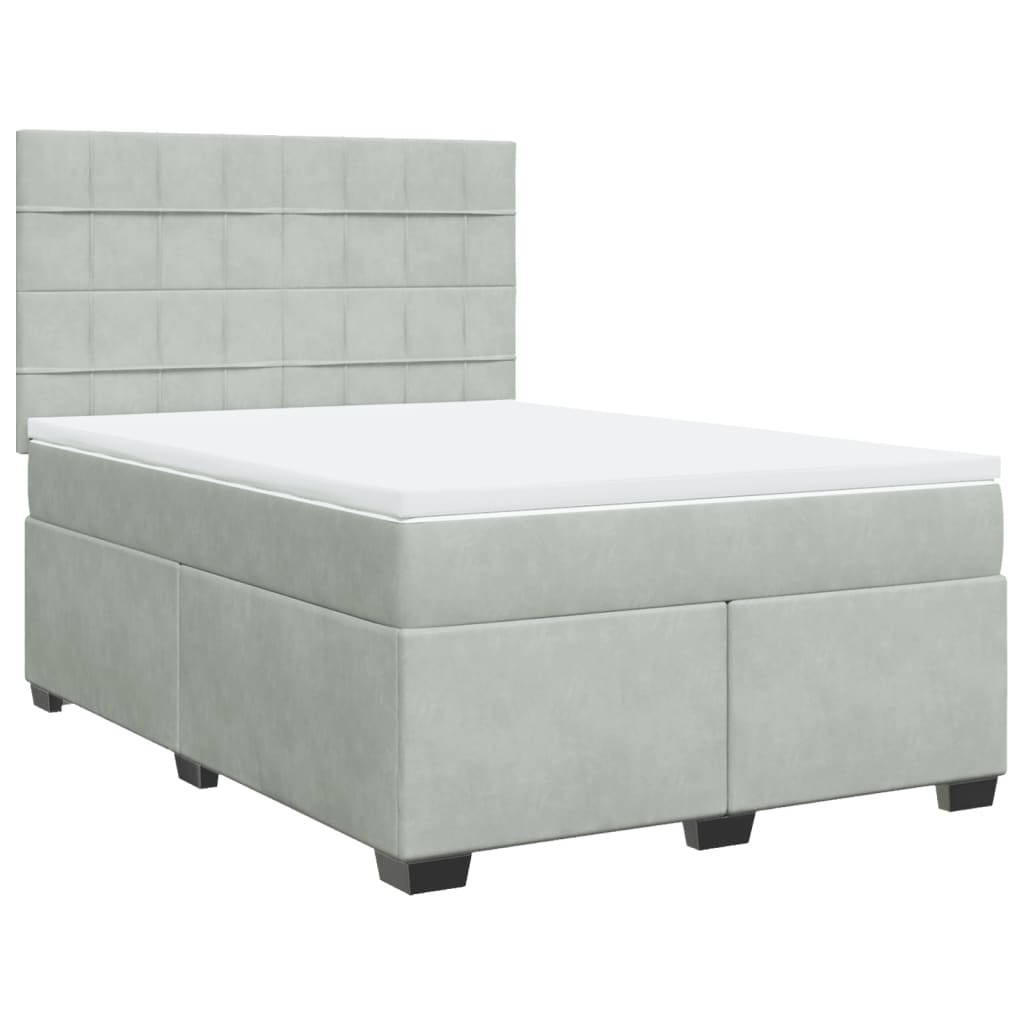 vidaXL Κρεβάτι Boxspring με Στρώμα Ανοιχτό Γκρι 140x190 εκ. Βελούδινο