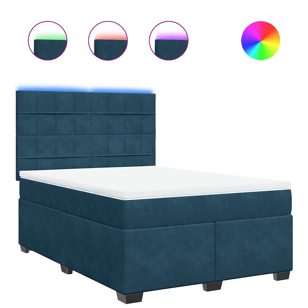 vidaXL Κρεβάτι Boxspring με Στρώμα Μπλε 140x190 εκ. Βελούδινο