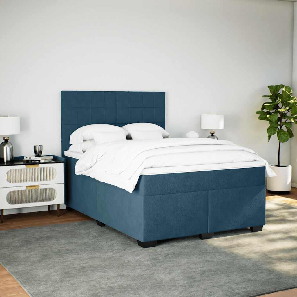 vidaXL Κρεβάτι Boxspring με Στρώμα Μπλε 140x190 εκ. Βελούδινο
