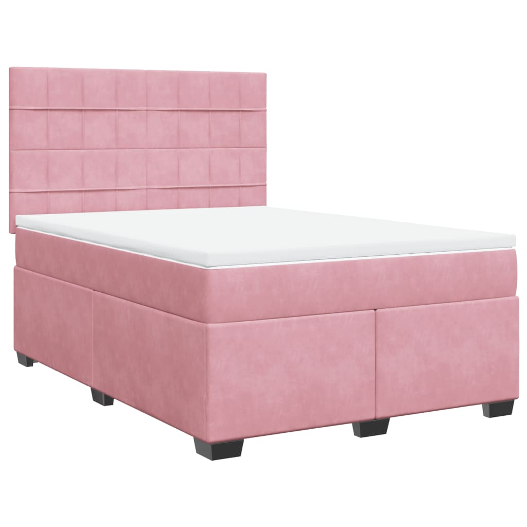 vidaXL Κρεβάτι Boxspring με Στρώμα Ροζ 140x190 εκ. Βελούδινο