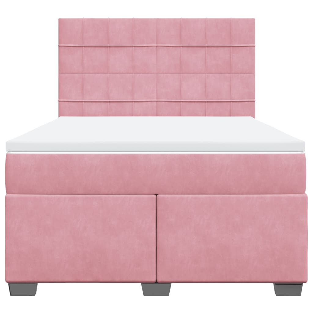 vidaXL Κρεβάτι Boxspring με Στρώμα Ροζ 140x190 εκ. Βελούδινο