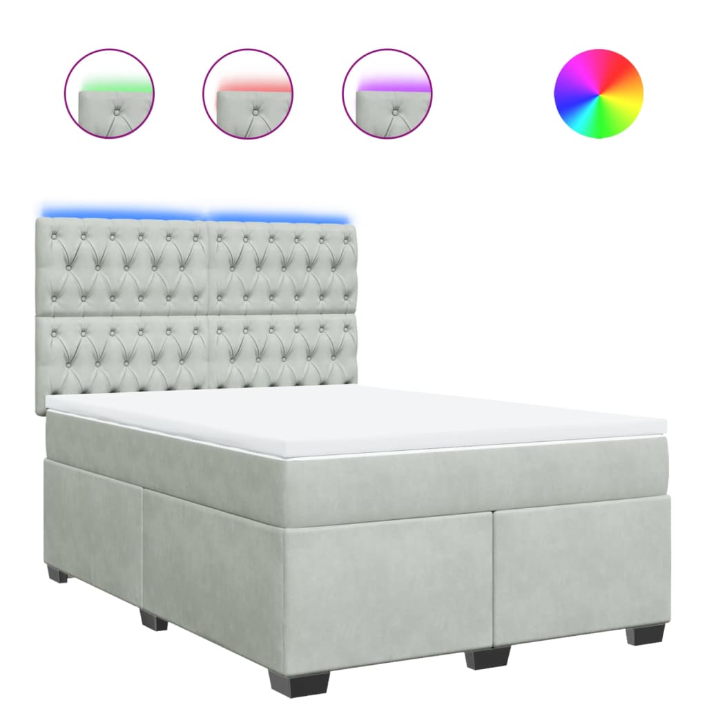 vidaXL Κρεβάτι Boxspring με Στρώμα Ανοιχτό Γκρι 140x190 εκ. Βελούδινο