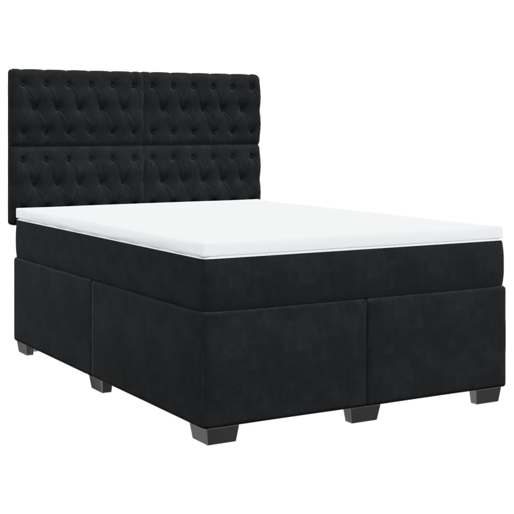 vidaXL Κρεβάτι Boxspring με Στρώμα Μαύρο 140x190 εκ. Βελούδινο
