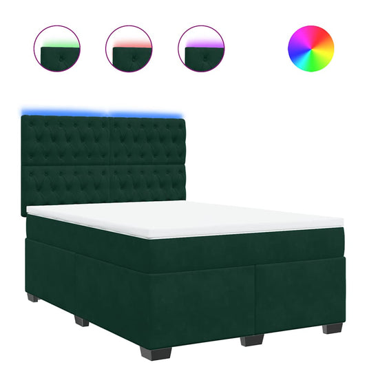 vidaXL Κρεβάτι Boxspring με Στρώμα Σκούρο Πράσινο 140x190εκ. Βελούδινο