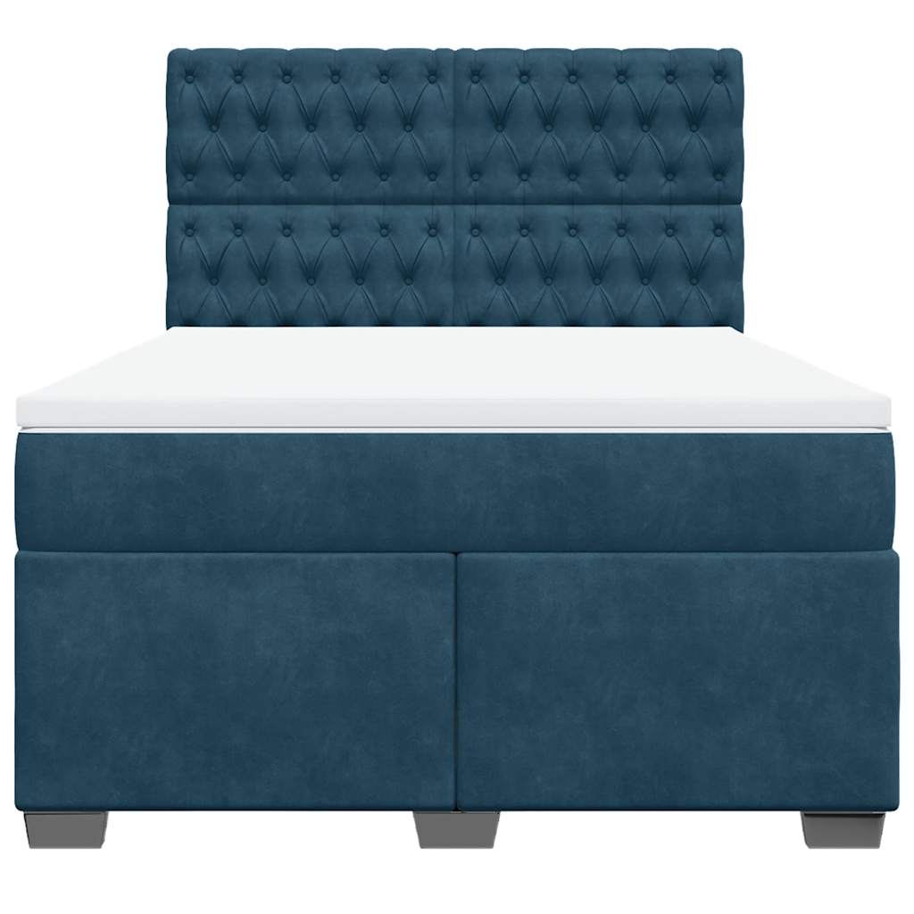 vidaXL Κρεβάτι Boxspring με Στρώμα Μπλε 140x190 εκ. Βελούδινο